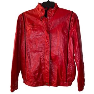 VINTAGE COMINT 80’s MJ Vibes Red Leather Jacket Size Extra Large